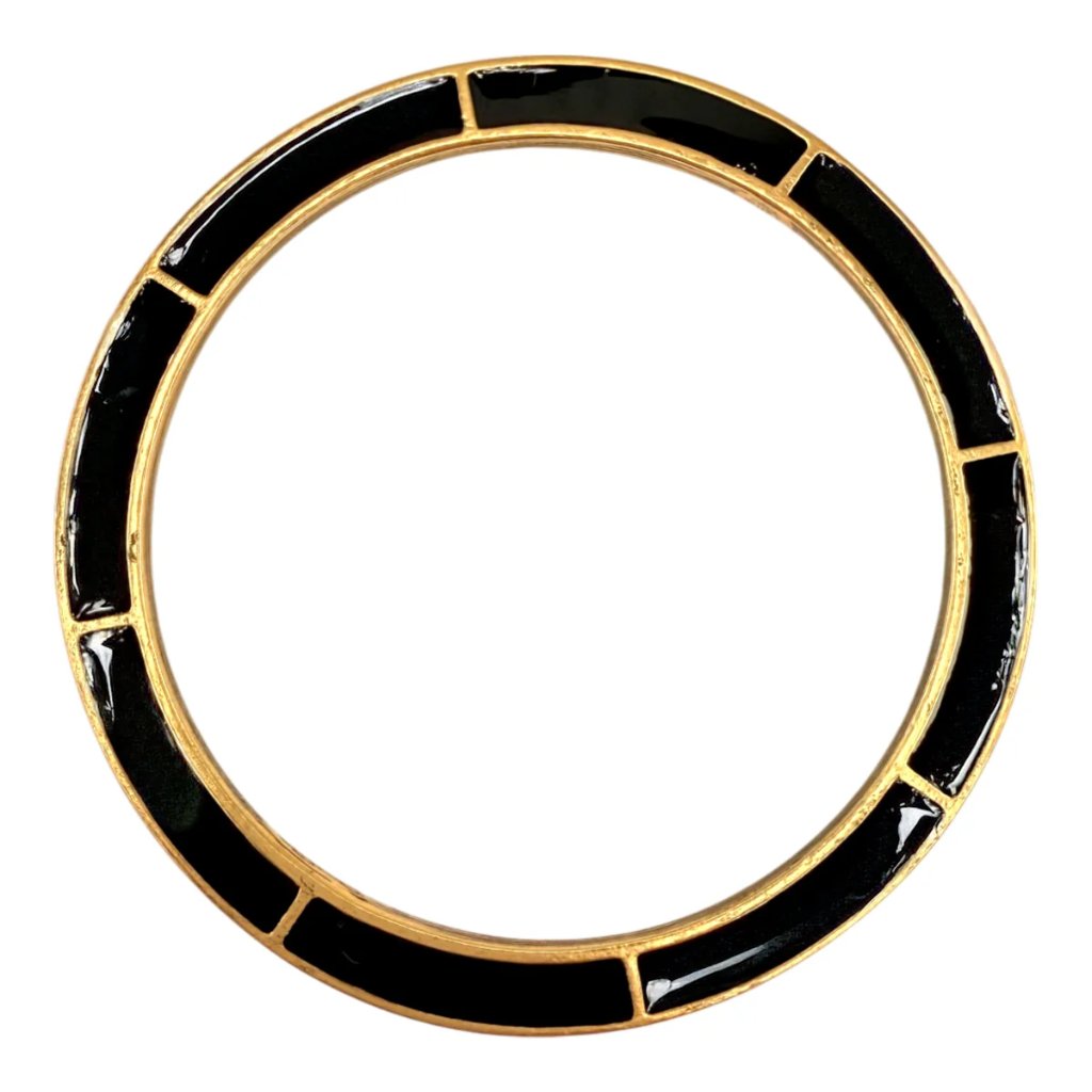 Oscar De La Renta Black Enamel Gold-Plated Bangle Stackable Collectible